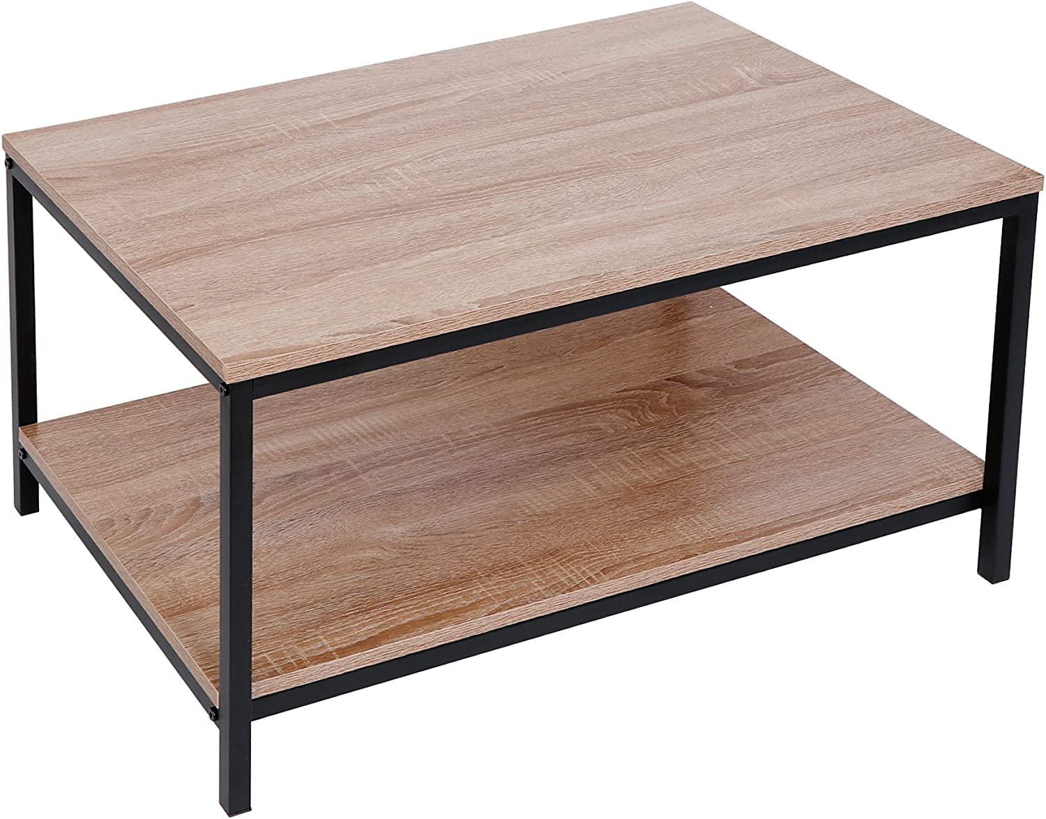 2Tier Industrial Coffee Table with Storage Shelf for Small Apartment