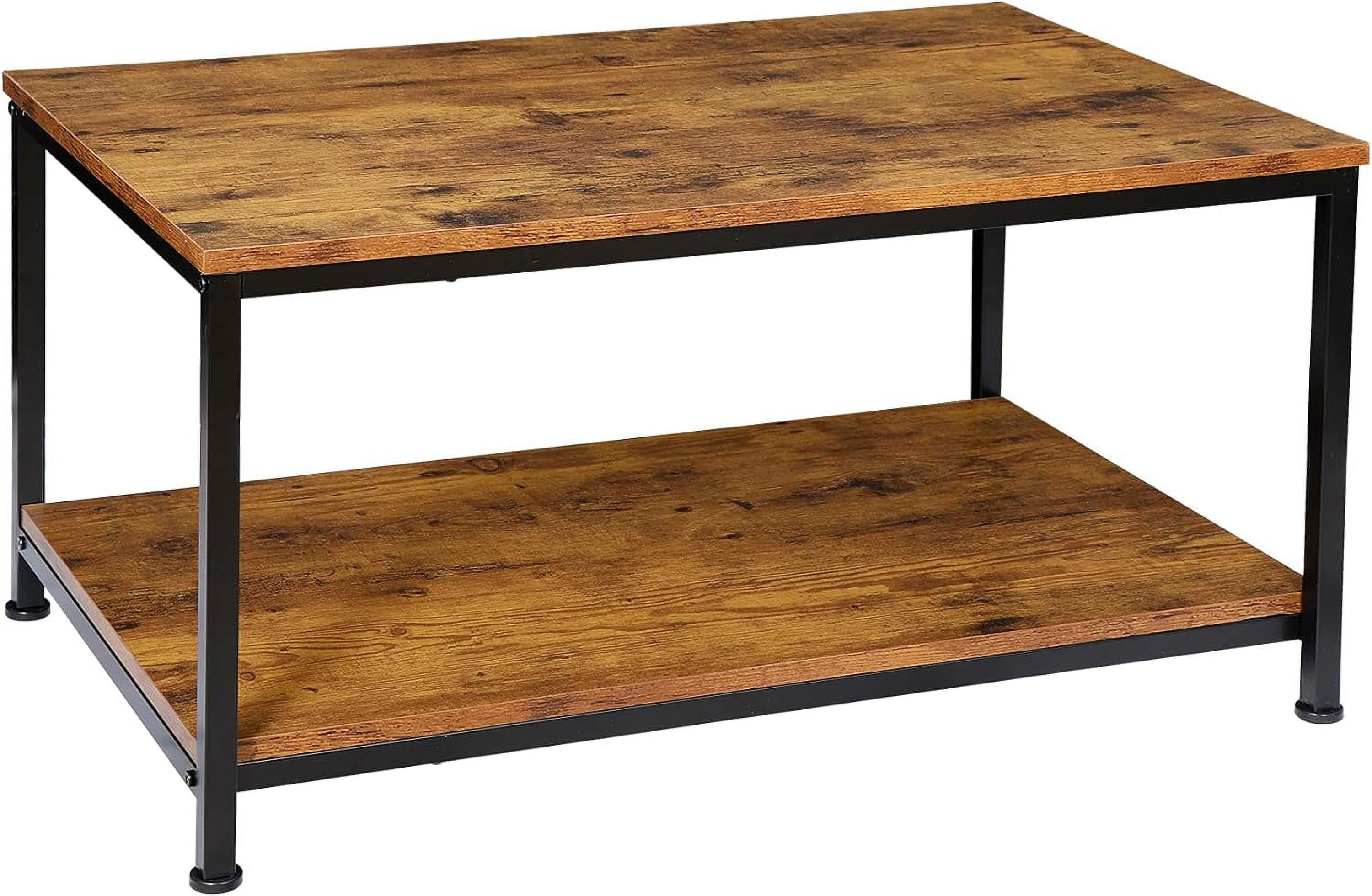 2Tier Industrial Coffee Table with Storage Shelf for Small Apartment