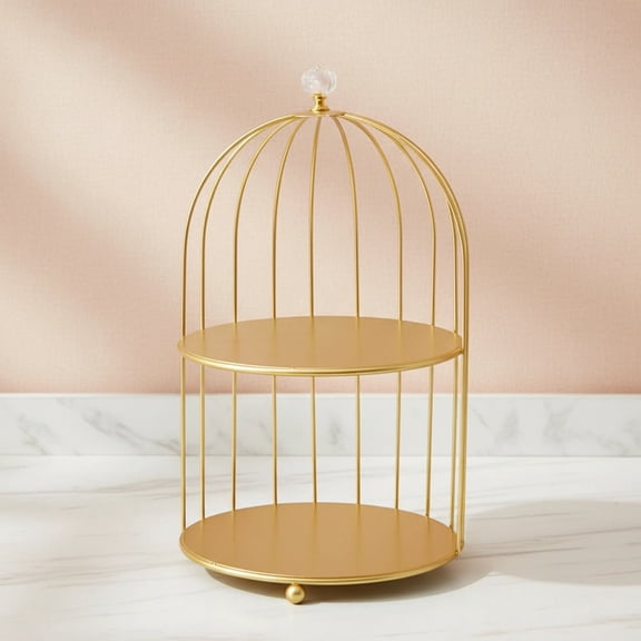 2-Tier Iron Bird Storage Rack Multifunctional Cosmetics Organizer for Lipstick Perfume Skincare Display and Dessert Stand for Kitchen and Dining Tabletop