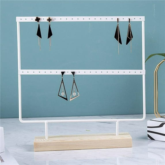 2-Tier Iron Earring Display Stands with Wooden Base Tabletop Jewelry ...