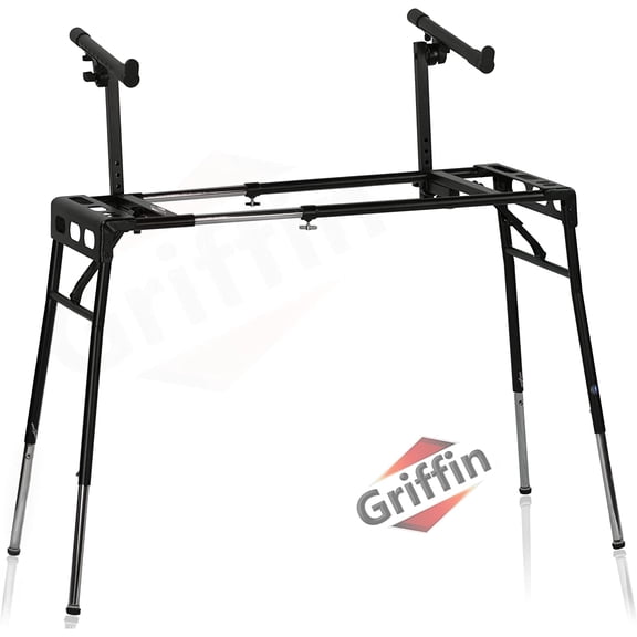 2-Tier Keyboard Stand (QuickNEST Series) Digital Piano Rack Mount Platform Double DJ Coffin Workstation With Table-Top Laptop Holder for Studio Mixer, Turntable & Stage Equipment