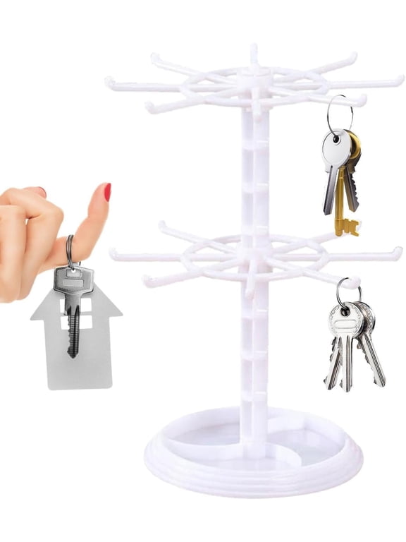 2 Tier Keychain Display Stand, 2 Tier Necklance Display Stand, Spinning Display Stand With Hooks, Necklace Rotating Stand Organizer, Display Organizer Stand For Bracelet, Rings, Keychains, Earrings