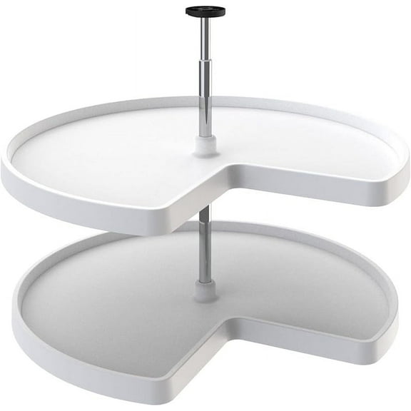2 Tier Kidney Cut Lazy Susan for Corner Base Cabinets, Plastic, 24" Double Shelf Swivel Kitchen Spice/Can Organizer, White, 3472-24-11-52