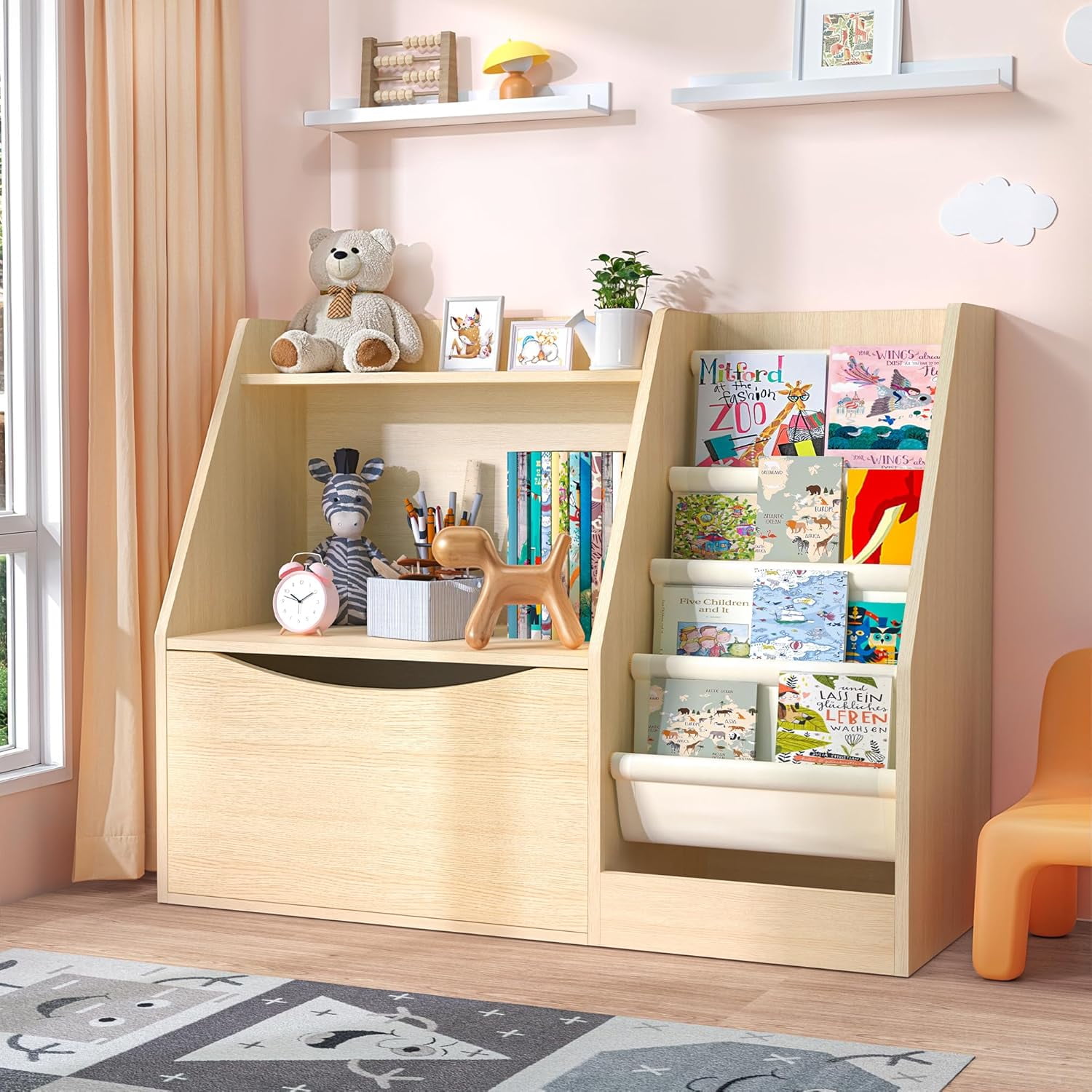 Newest 4 Tier Kids Wooden Bookshelf, Children Bookcase,Baby Storage Book  Rack,Book and Toy Organizer Cabinet Chest 2 Baskets Bins Toys Box Organizer  - Walmart.com, image size:1500x1500