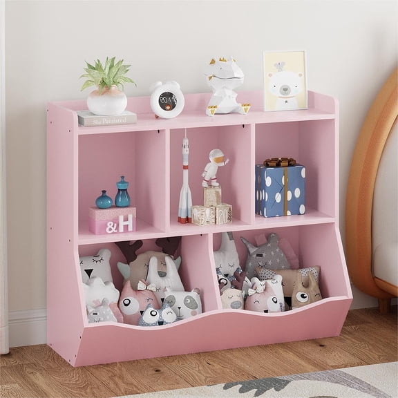 2 Tier Kids Bookshelf Toy Storage Organizer Wood Toy Storage Cabinet Children's Toy Shelf Kids Book Rack Storage Bookshelf Toddler Book Toy Shelf for Playroom, Bedroom, Nursery, Hallway, Kindergarten