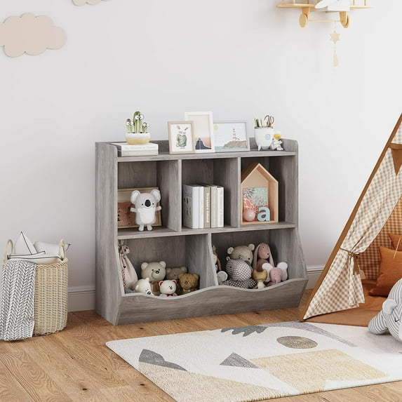 2 Tier Kids Bookshelf Toy Storage Organizer Wood Toy Storage Cabinet Children's Toy Shelf Kids Book Rack Storage Bookshelf Toddler Book Toy Shelf for Playroom, Bedroom, Nursery, Hallway, Kindergarten