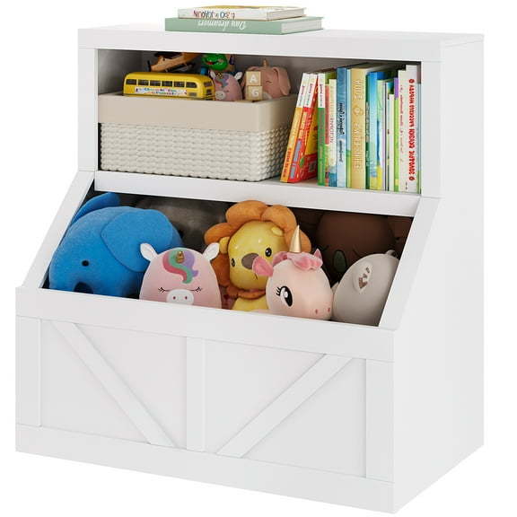 2-Tier Kids Toy Storage Cabinet with Bookshelf, 32" Child-Safe Organizer for Playroom, Nursery & Classroom