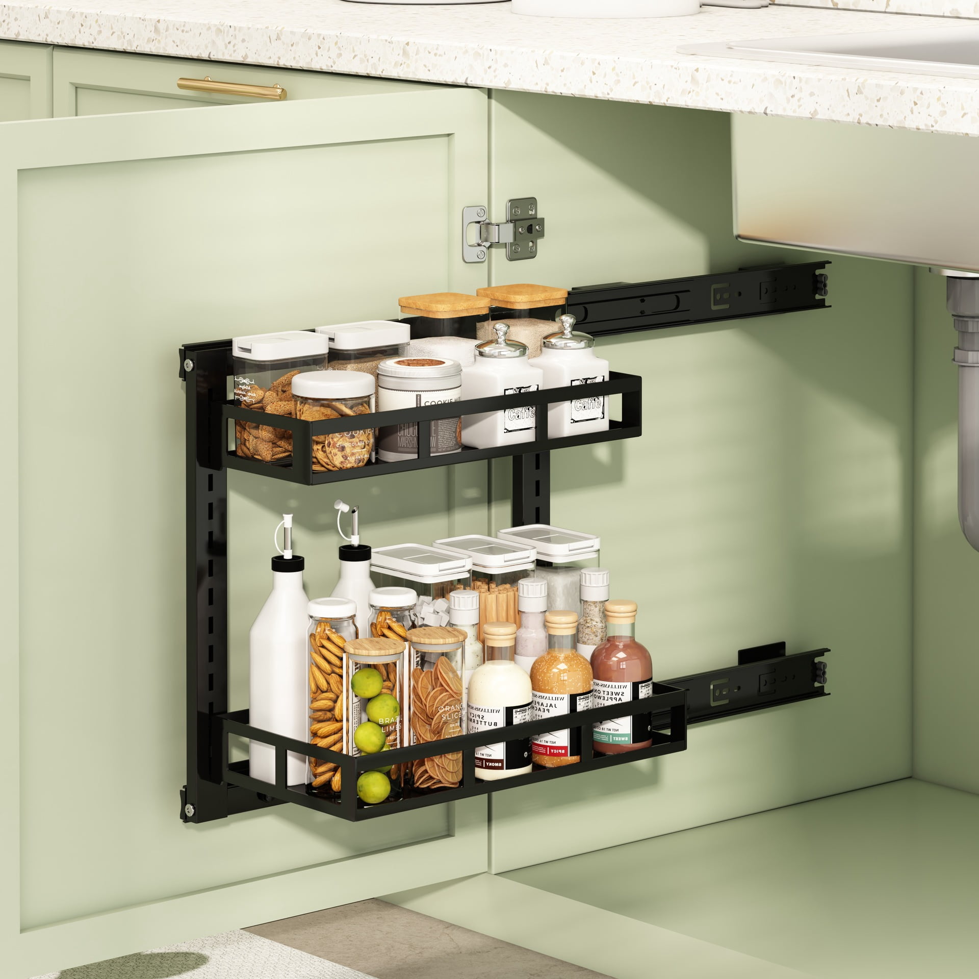 Box Draws Kitchen 2 Tier Kitchen Cabinet Door Storage Box, Height Adjustable Double ...