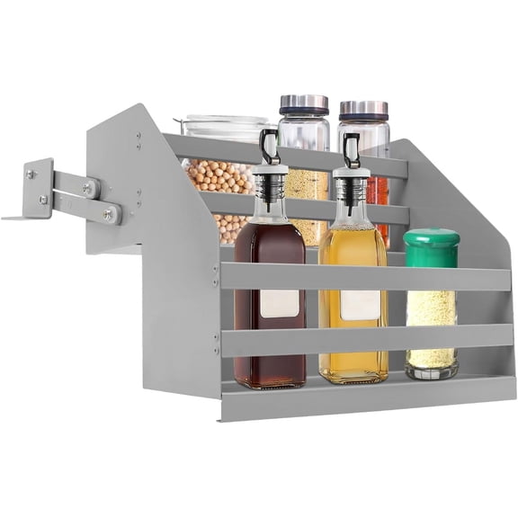 2-Tier Kitchen Cabinet Pull Down Shelf Organizer for Upper Cabinets, Inner Space Saving Wall Mounted Spice Rack Organizer Large Storage Space, Grey