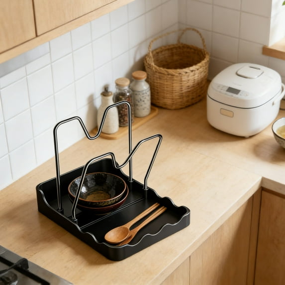 2-Tier Kitchen Counter Organizer – Lid Holder & Utensil Rack for Stovetop/Countertops (4 Styles)