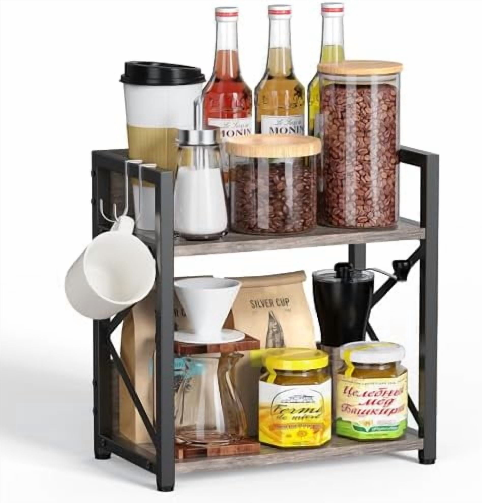 2 Tier Kitchen Counter Shelf Organizer, Coffee Bar Station Organizer ...