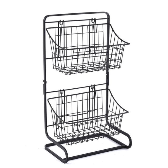 2-Tier Kitchen Countertop Metal Wire Storage Rack Wrought Iron Spice Seasoning Holder Removable Basket Shelves Bathroom Desktop Organizer