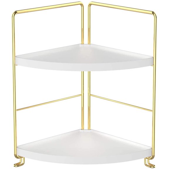 2-Tier Kitchen Spice Rack-Corner Bathroom Shelf- Triangle Standing Storage Rack for Bathroom, Living Room, Bedroom, Kitchen (Golden)
