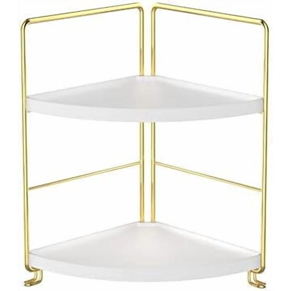 2-Tier Kitchen Spice Rack-Corner Bathroom Shelf- Triangle Standing Storage Rack for Bathroom, Living Room, Bedroom, Kitchen (Golden)