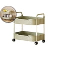 thumbnail image 1 of 2-Tier Kitchen Storage Cart with Armrest & Wheels – Mobile Bathroom & Living Room Organizer for Toiletries, Snacks, Books – Ventilated Shelves, 15.35"x13.78"x8.66", 1 of 6