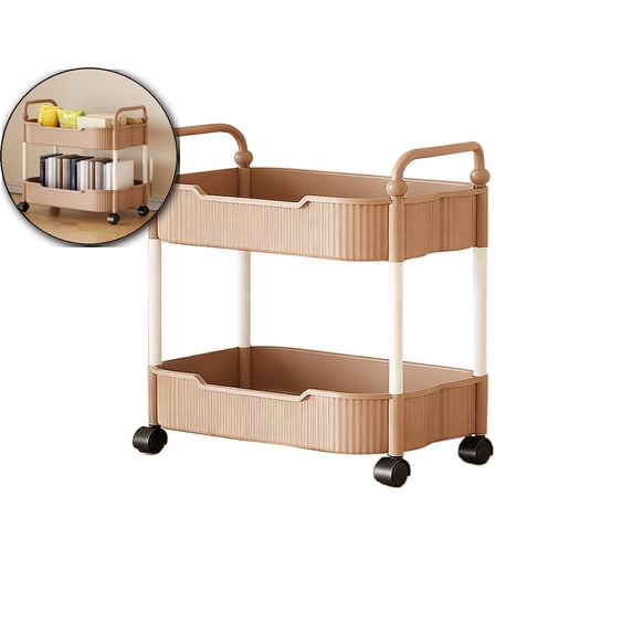 2-Tier Kitchen Storage Cart with Armrest & Wheels – Mobile Bathroom & Living Room Organizer for Toiletries, Snacks, Books – Ventilated Shelves, 15.35"x13.78"x8.66"