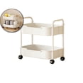 thumbnail image 1 of 2-Tier Kitchen Storage Cart with Armrest & Wheels – Mobile Bathroom & Living Room Organizer for Toiletries, Snacks, Books – Ventilated Shelves, 15.35"x13.78"x8.66", 1 of 6