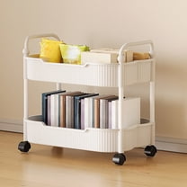 2-Tier Kitchen Storage Cart with Handles, Rolling Utility Cart with Wheels, Multi-Purpose Mobile Organizer Rack for Bathroom, Living Room, Office, and Home Organization