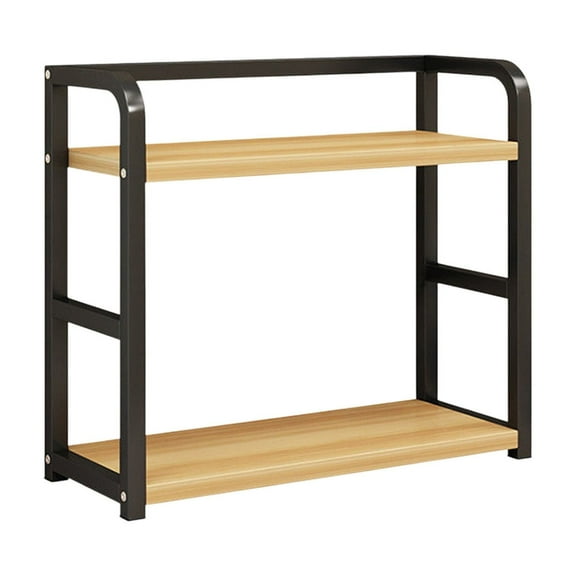 2-Tier Kitchen Storage Rack - Wood & Metal Organizer Shelf, 16.54" Heavy-Duty Spice & Condiment Holder with Non-Slip Base for Kitchen Organization