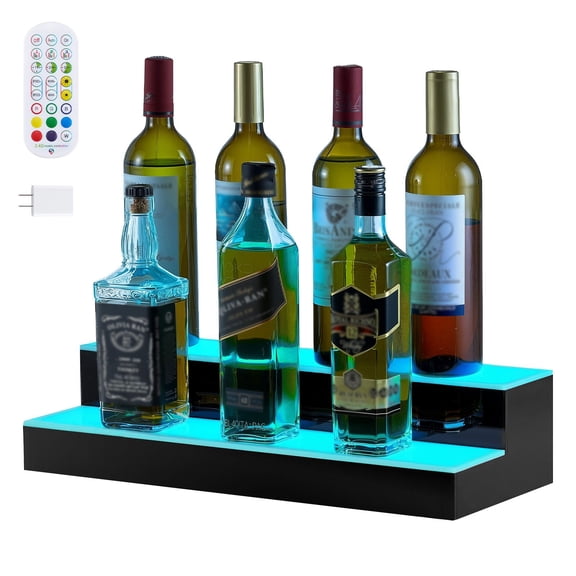 2-Tier LED Lighted Whiskey Rack 20", Acrylic Display Shelf, 9 Static Colors, 22 Dynamic Modes, App & Remote Control, for 10 Bottles Home Bar