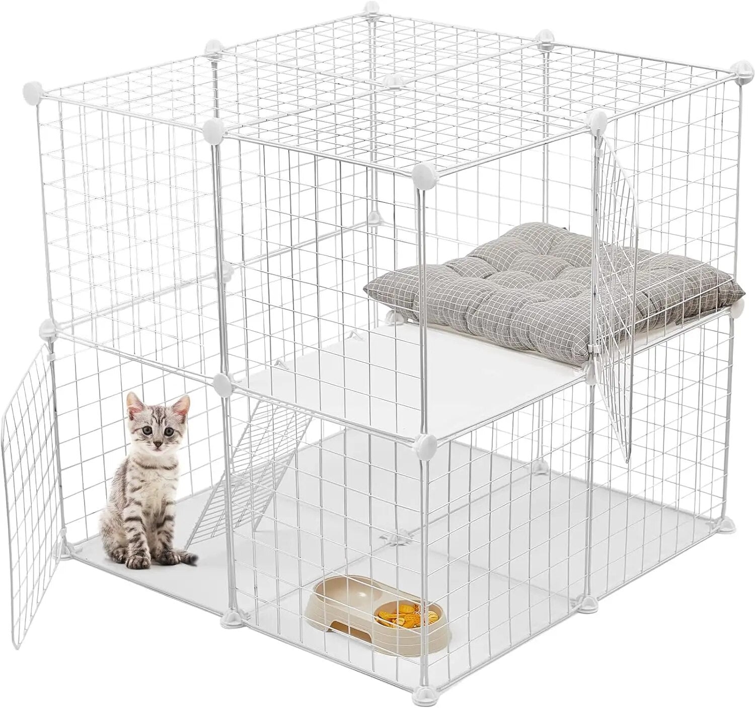 2 Tier Large Cat Cage Crate DIY Pet Playpen Detachable Dense Metal Wire Ferret Cage Indoor Cat