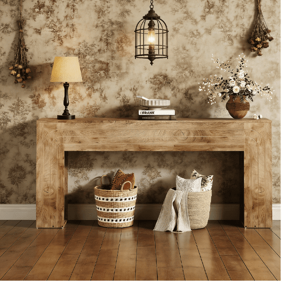 2-Tier Large Console Table, 70.9-Inch Long Entryway Table, Farmhouse Narrow Sofa Table Behind Couch, Handcrafted Line Detailing, Wood Decor Side Table, Accent Decor for Living Room, Hallway, Foyer