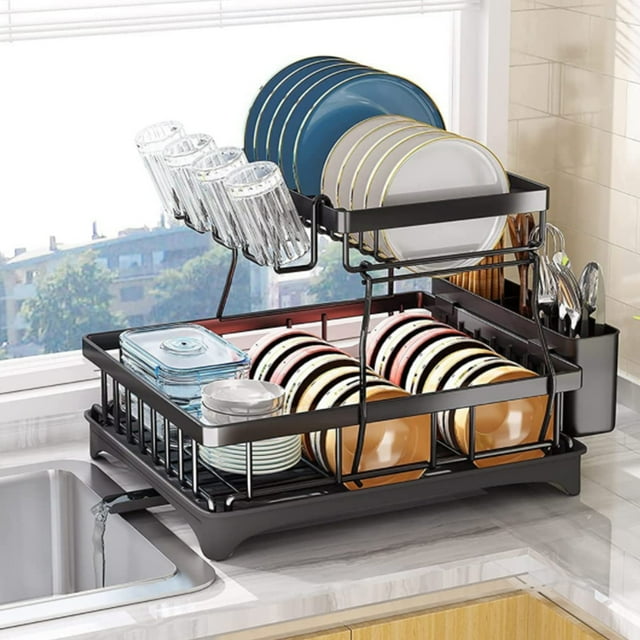 Untyo Modern 2 Tier Stainless Steel Dish Drying Rack with Drainboard