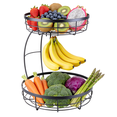 thumbnail image 1 of 2-Tier Fruit Basket Stand with Banana Hook, Detachable Metal Wire Fruit Bowl, Kitchen Countertop Organizer for Fruits, Vegetables & Snacks, Black, 1 of 7