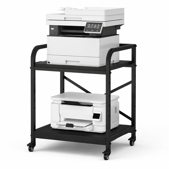 2 Tier Large Printer Stand, 20 x 20 Inches Printer Table with Storage Shelf, Rolling Printer Cart with Wheels for Home Office, Scanner Fax