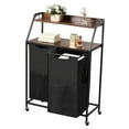 thumbnail image 1 of 2 Tier Laundry Sorter with Metal Frame Wooden Tabletop Rolling Basket Organizer 600D Oxford Cloth Bags, 1 of 6