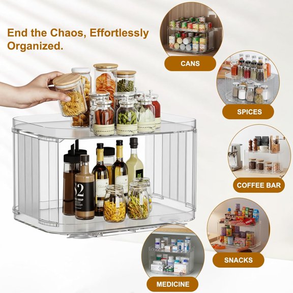 2 Tier Lazy Susan (1 Pack) Kitchen Organizer for Canned Goods Turntable Organizer for Cabinet/Pantry/Kitchen/Countertop/Bathroom/Vanity/Medicine Cabinet Organizer/Refrigerator