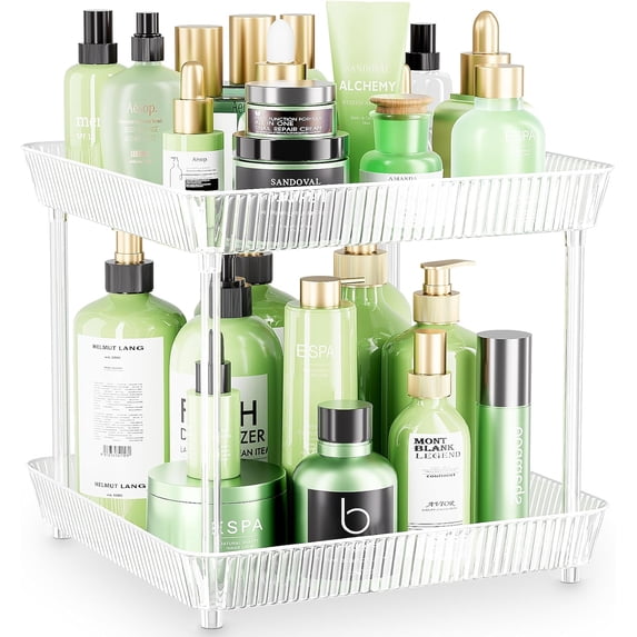 2 Tier Lazy Susan Bathroom Countertop Organizer, 360? Clear Rotating ...