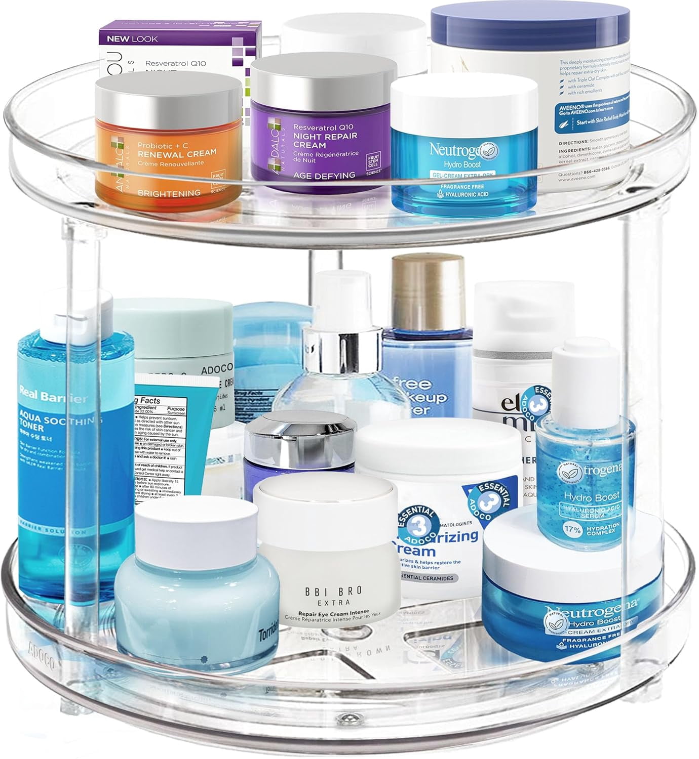 2 Tier Lazy Susan Bathroom Organizer, 9.25Inch Clear 360 Rotating ...