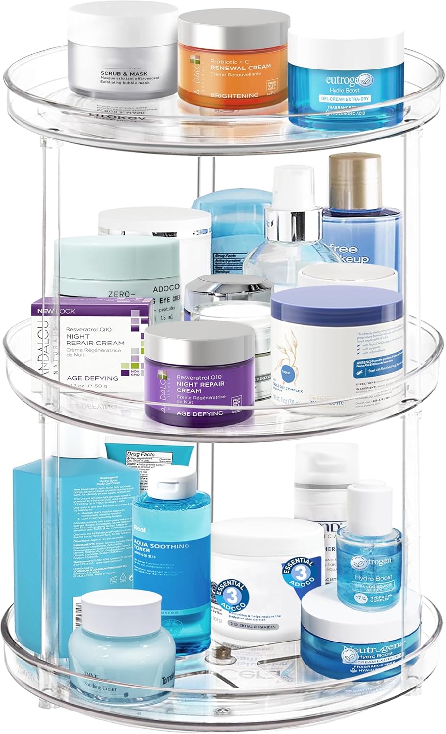 2 Tier Lazy Susan Bathroom Organizer, 9.25Inch Clear 360 Rotating Makeup Organizer for Vanity ...