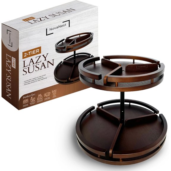 2 Tier Lazy Susan Organizer 12" Bamboo Rotating Spice Rack Organizers with Adjustable Height Turntable for Cabinet, Pantry, Medicine Cabinet, Kitchen, Spinning Bathroom Counter Top Organizers
