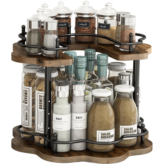 2 Tier Lazy Susan Organizer,2-Tier Spinning Spice Rack with Stable Carousel Base & 4 Height Settings for Cupboard Kitchen Countertop Dining Table Cupboard (Petal Shape)