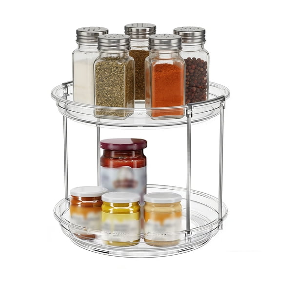 2 Tier Lazy Susan Organizer 9.25", Rotating Spice Rack Organization Turntable Cabinet Counter for Kitchen Countertop, Pantry, Bathroom, Vanity, Medicine Cabinet Organizer
