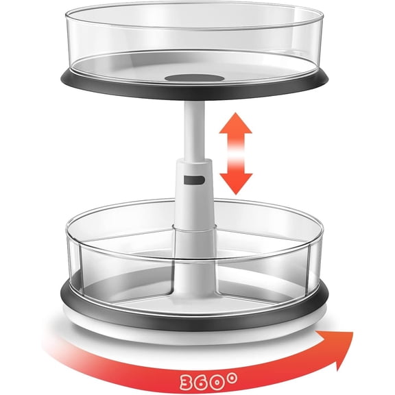 2 Tier Lazy Susan Organizer Clear Turntable for Cabinet Bathroom Countertop and Pantry with Large  Rack (11 Inch, White)