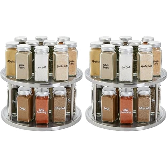 2-Tier Lazy Susan Spice Rack Organizer for Cabinet - 10.5 in, Stainless Steel - Kitchen Countertop Organizer & Spice Carousel for Pantry Organization (Pack of 2)