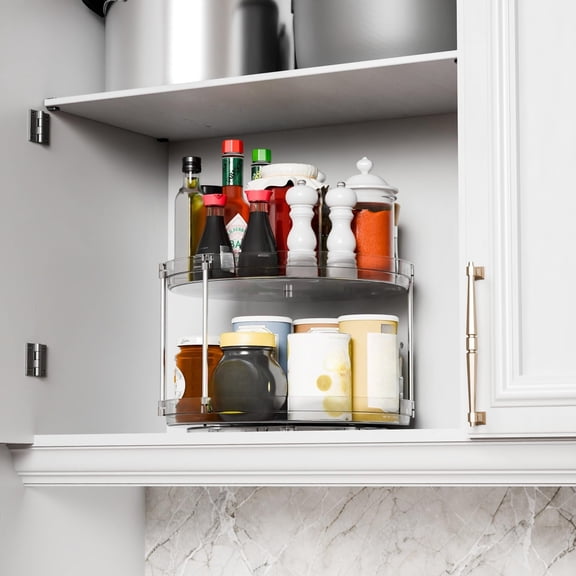 2 Tier Lazy Susan Turntable for Cabinet,Countertop,Pantry,9.5"W Spinning Seasoning Organizer,Double Rotating Kitchen Spice Rack Organizer and Condiments,Medicine,Vitamin Bottle Organizer Carousels