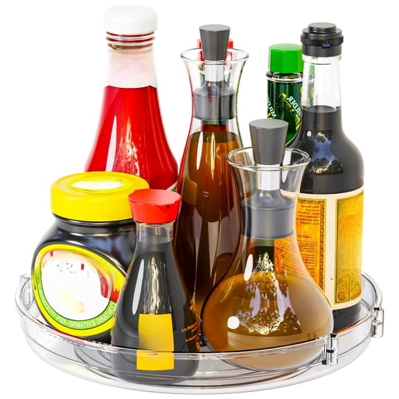 2 Tier Lazy Susan Turntable for Cabinet,Countertop,Pantry,9.5"W Spinning Seasoning Organizer,Double Rotating Kitchen Spice Rack Organizer and Condiments,Medicine,Vitamin Bottle Organizer Carousels