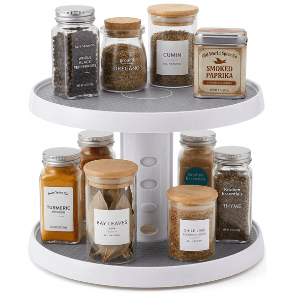2 Tier Lazy Susan Turntable Organizer 10'' Rotating Spice Rack Organization for Cabinet, Kitchen, Pantry, Countertop, Bathroom, Vanity,Rotatable Medicine Cabinet Organizer, Clear