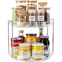 2 Tier Lazy Susan Turntable Organizer 9.25'' for Cabinet, Pantry, Bathroom, Plastic, Delamu Stackable Turntable Organizer Rotating Spice Rack