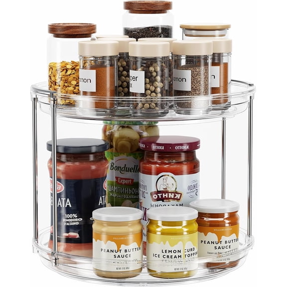 2 Tier Lazy Susan Turntable Organizer 9.25'' Rotating Spice Rack Organization for Cabinet, Kitchen, Pantry, Countertop, Bathroom, Vanity, Medicine Cabinet Organizer, Clear