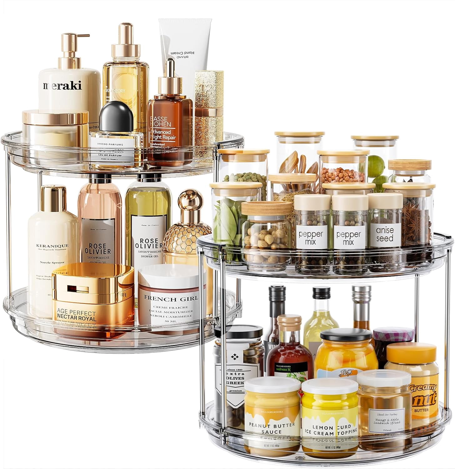2 Tier Lazy Susan Turntable Organizer 9.25'' Rotating Spice Rack ...