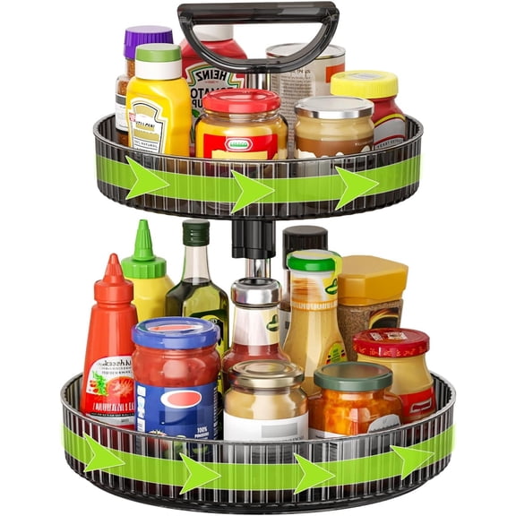 2 Tier Lazy Susan Turntable Organizer with Handle, 11.42'' Rotating  Rack Organization for Cabinet, Kitchen, Pantry, Countertop, Bathroom, , Gray