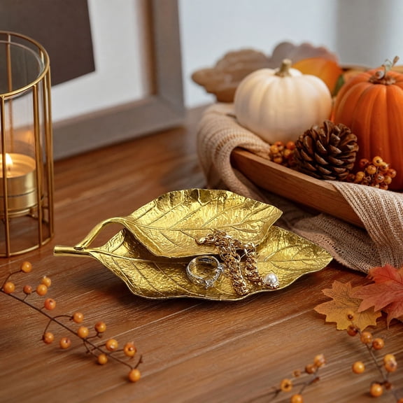 2-Tier Leaf Decorative Tray, Two Stacked Metal Leaf Platforms for Home Entertaining Parties and Tabletop Display