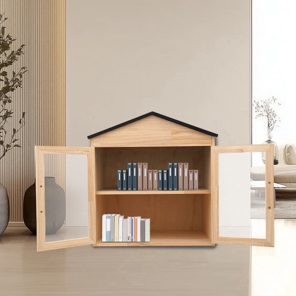 2-Tier Library Book Box, Wooden Book Cabinet, Literature Exchange Cabinet, Little Storage Box