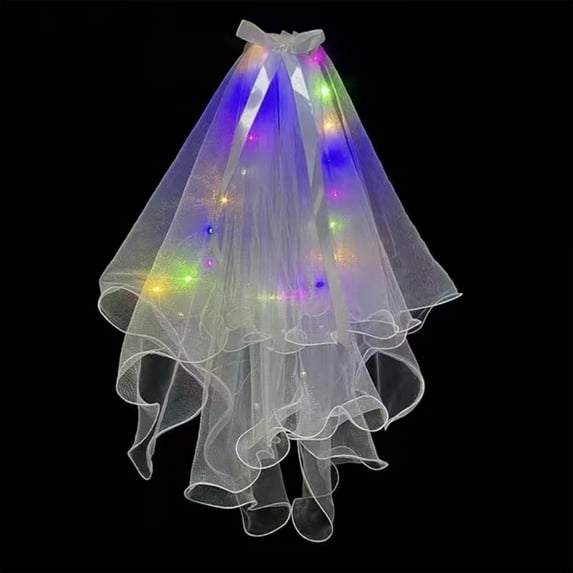 2-Tier Light Up Wedding Veil, Led Bachelorette Party for Bride and Women (Colored)