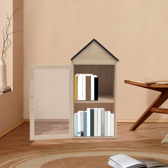 2-Tier Little Modern Library Wooden Book Storage Box Book Cabinet 1 Doors 13*11*30 for Living Rooms